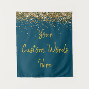 Custom Dark Teal & Gold Birthday Party Photo Booth Tapestry
