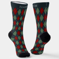 Custom Dark Teal Green Red Argyle Pattern