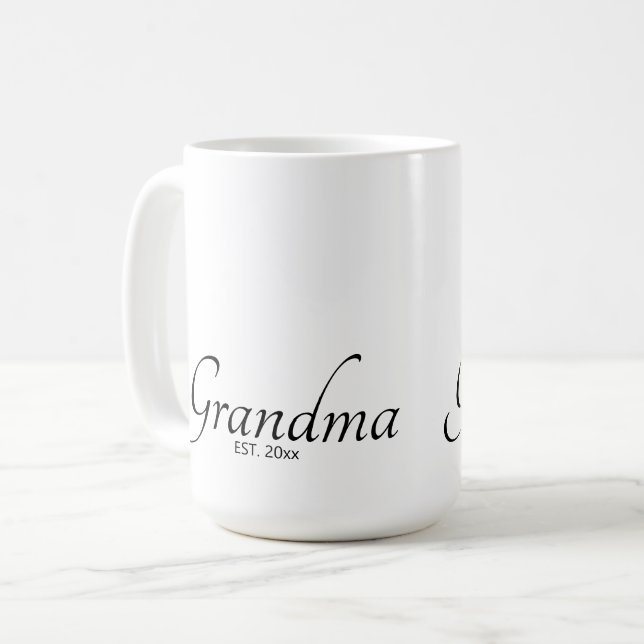 Custom Date Established Grandma Black Script Coffee Mug (Front Left)