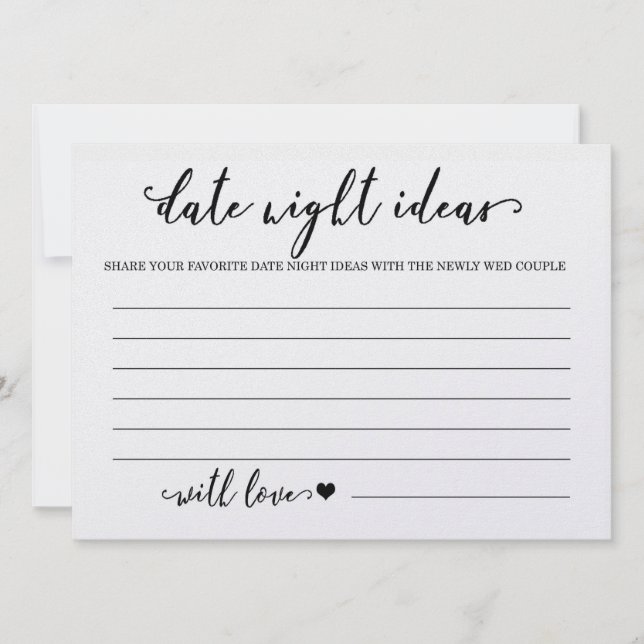 Custom Date Night Ideas Card Bridal Shower Game (Front)