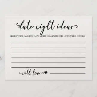 Custom Date Night Ideas Card Bridal Shower Game