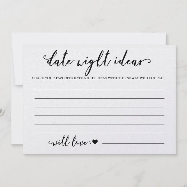Custom Date Night Ideas Card Bridal Shower Game (Front)