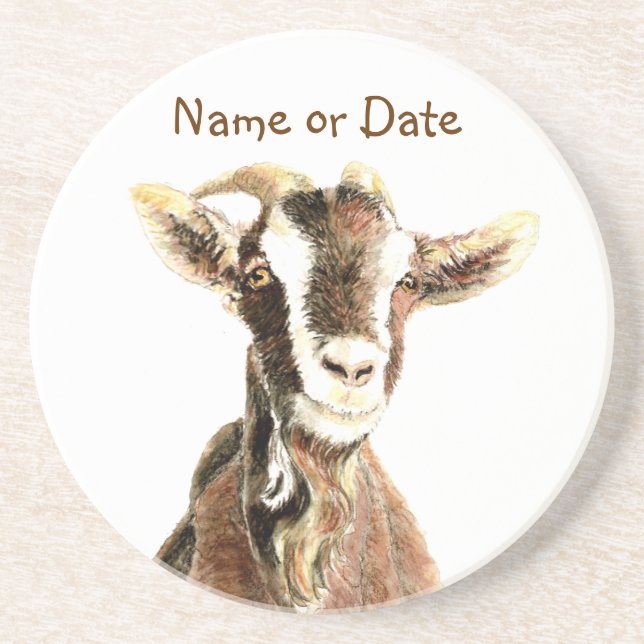Custom Date or Name Goat, Farm Animal Coaster (Front)
