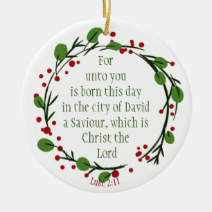 Custom Dated Christian Christmas Scripture Wreath Ceramic Ornament