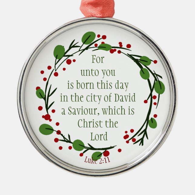 Custom Dated Christian Christmas Scripture Wreath Metal Ornament (Front)