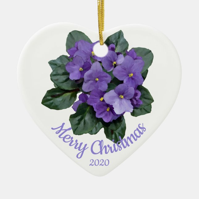 Custom Dated Christmas African Violet flower Ceramic Tree Decoration (Front)