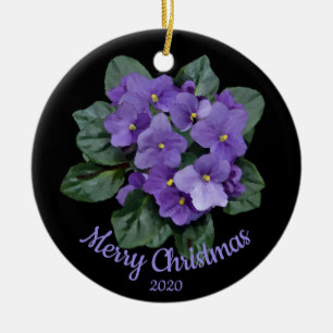 Custom Dated Christmas African Violet flower Ceramic Tree Decoration