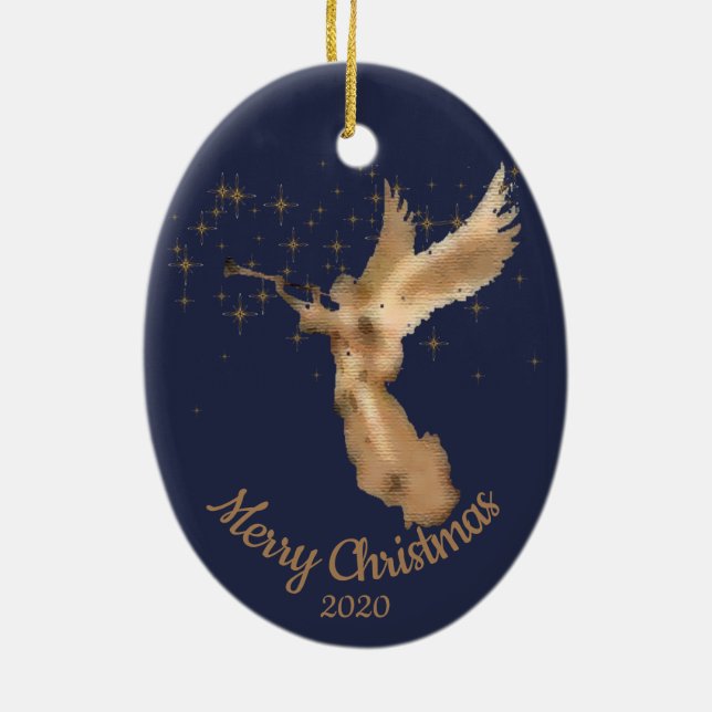 Custom Dated Christmas Angel Starry Sky Ceramic Ornament (Back)