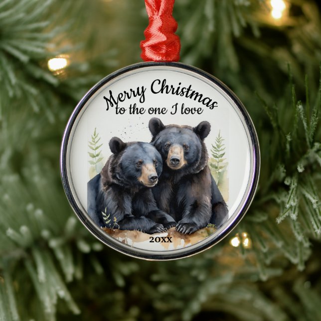 Custom Dated Christmas Black Bears One I Love Metal Ornament (Tree)