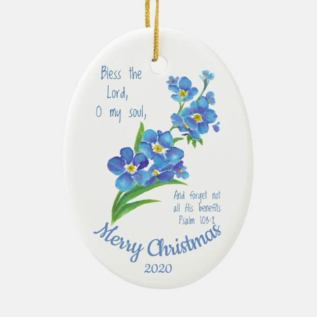 Custom Dated Christmas Bless the Lord Ceramic Ornament (Back)