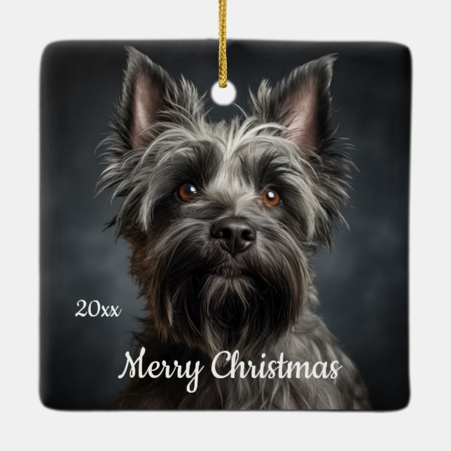 Custom Dated Christmas Cairn Terrier Dog Pet  Ceramic Ornament (Back)