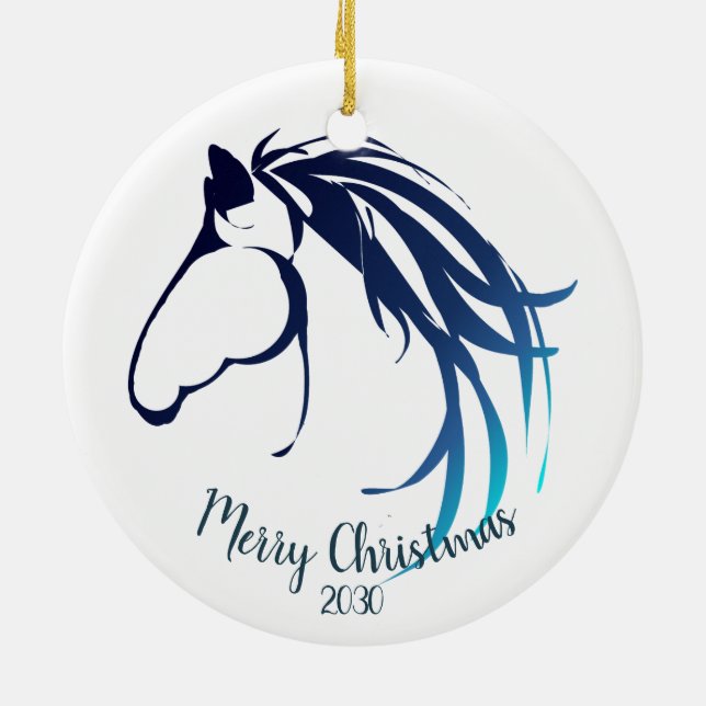 Custom Dated Christmas Classic Horse Head Logo Ceramic Ornament (Back)