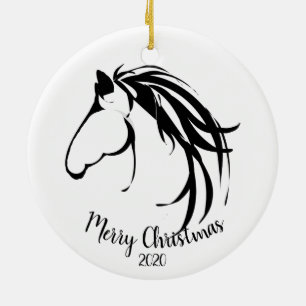 Custom Dated Christmas Classic Horse Head Logo Ceramic Tree Decoration