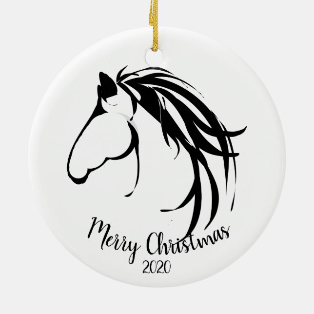 Custom Dated Christmas Classic Horse Head Logo Ceramic Tree Decoration (Back)