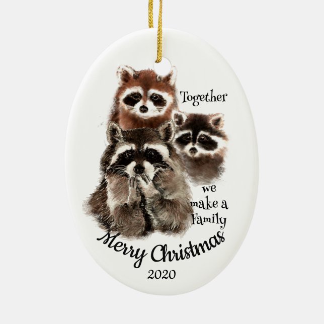 Custom Dated Christmas Fun Family Racoon Quote Ceramic Tree Decoration (Back)