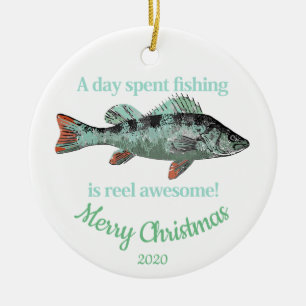 Custom Dated Christmas Fun Fishing Quote Ceramic Tree Decoration