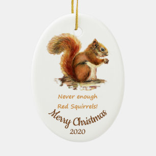 Custom Dated Christmas Fun Red Squirrel Quote Ceramic Tree Decoration
