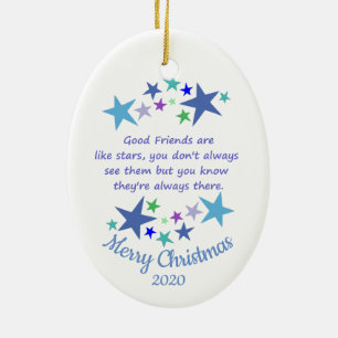 Custom Dated Christmas Good Friends Like Stars Ceramic Tree Decoration