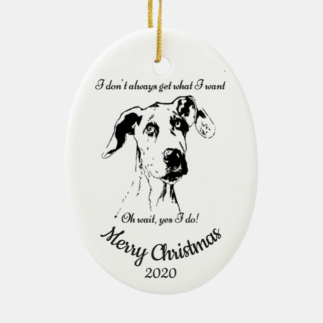 Custom Dated Christmas Great Dane Dog Humour Ceramic Tree Decoration (Back)