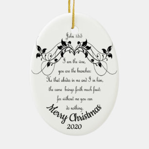 Custom Dated Christmas I am the Vine Scripture Ceramic Tree Decoration