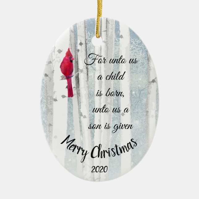 Custom Dated Christmas Isaiah 9:6 A Child is Born Ceramic Ornament (Front)