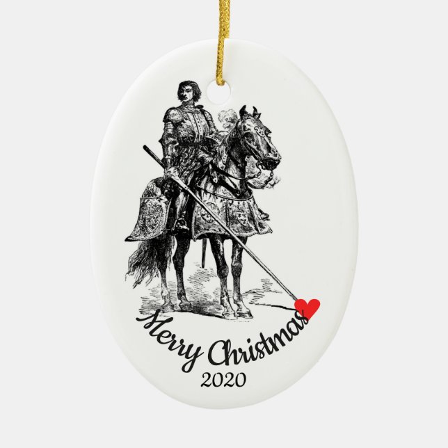Custom Dated Christmas Knight in Shining Armour Fu Ceramic Ornament (Front)