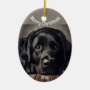 Custom Dated Christmas  Labrador Retriever Ceramic Ornament