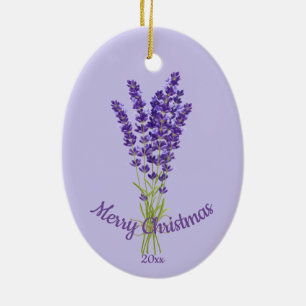 Custom Dated Christmas Lavender Garden Flowers Ceramic Ornament