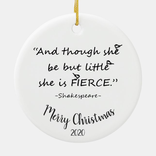 Custom Dated Christmas Little but Fierce Quote Ceramic Tree Decoration (Back)