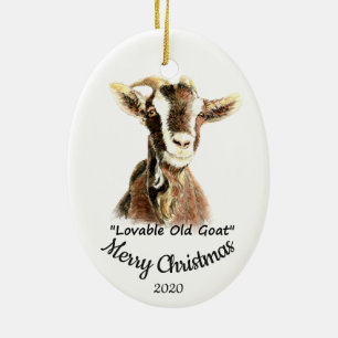 Custom Dated Christmas Loveable Old Goat Fun Ceramic Ornament