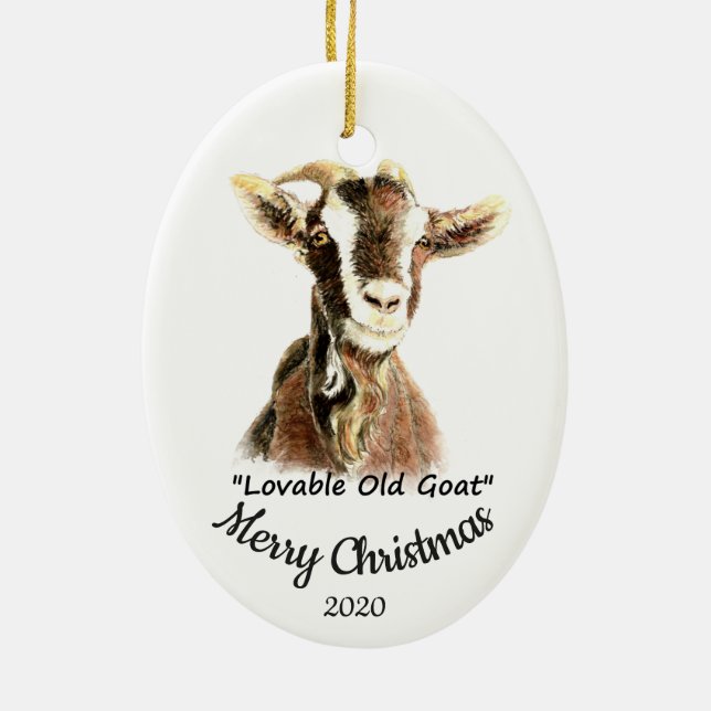 Custom Dated Christmas Loveable Old Goat Fun Ceramic Ornament (Back)