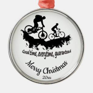 Custom Dated Christmas Mountain Biking Quote Metal Ornament
