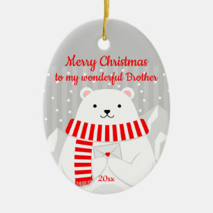 Custom Dated Christmas Polar Bear Cute Brother  Ceramic Ornament