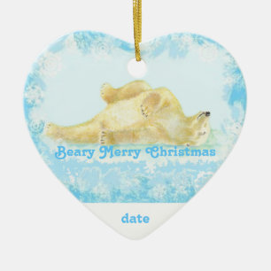 Custom Dated Christmas Polar Bear Fun Ceramic Tree Decoration