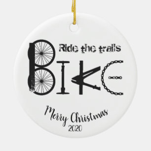 Custom Dated Christmas Ride the Trails Cycling Fun Ceramic Ornament