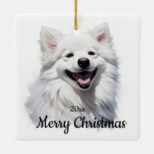 Custom Dated Christmas Samoyed Dog Pet Ceramic Ornament