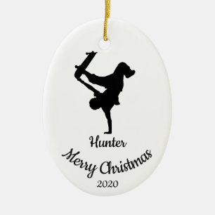 Custom Dated Christmas Skateboard Ceramic Ornament