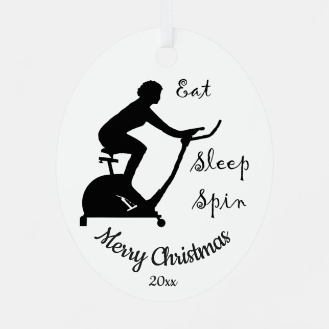 Custom Dated Christmas Spinning class, cycle Metal Tree Decoration (Back)
