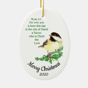 Custom Dated Christmas Verse Luke 2:11 Ceramic Ornament