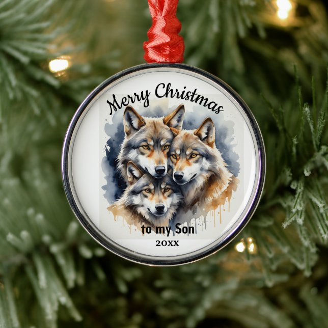 Custom Dated Christmas Wolf Son Brother Metal Ornament (Tree)
