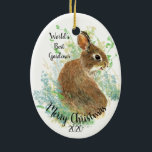 Custom Dated Christmas World's Best Gardener Quote Ceramic Tree Decoration<br><div class="desc">Custom Dated Christmas World's Best Gardener Quote with cute watercolor bunny rabbit animal art</div>