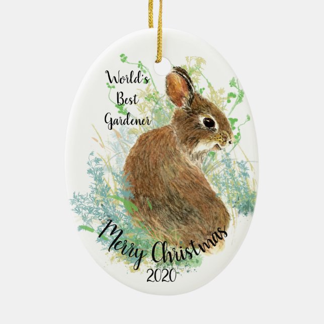 Custom Dated Christmas World's Best Gardener Quote Ceramic Tree Decoration (Back)