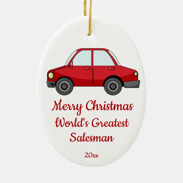 Custom Dated Christmas World's Greatest Salesman Ceramic Ornament (Back)