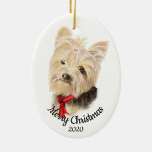 Custom Dated Christmas Yorkshire Terrier Dog Pet Ceramic Tree Decoration