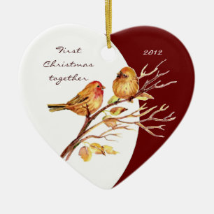 Custom Dated "First Christmas together" Bird Pair Ceramic Ornament