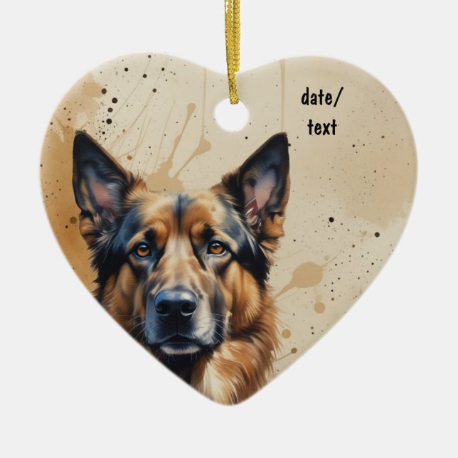 Custom Dated German Shepherd, Dog Pet, Animal Ceramic Ornament (Front)