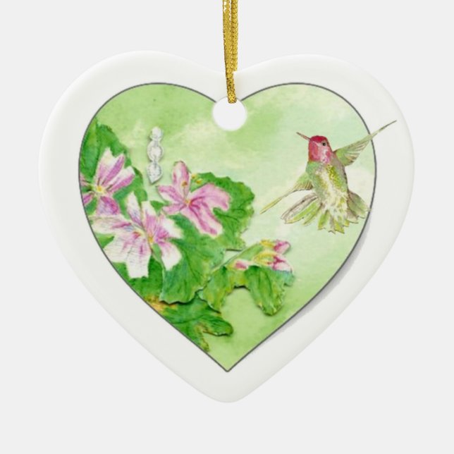 Custom Dated Hummingbird Watercolor Bird, Animal Ceramic Ornament (Front)