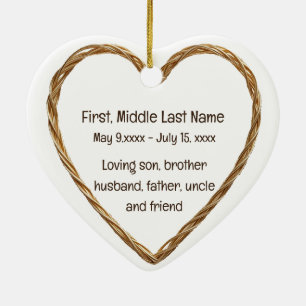 Custom Dated Name Photo Metal Copper Heart Ceramic Ornament