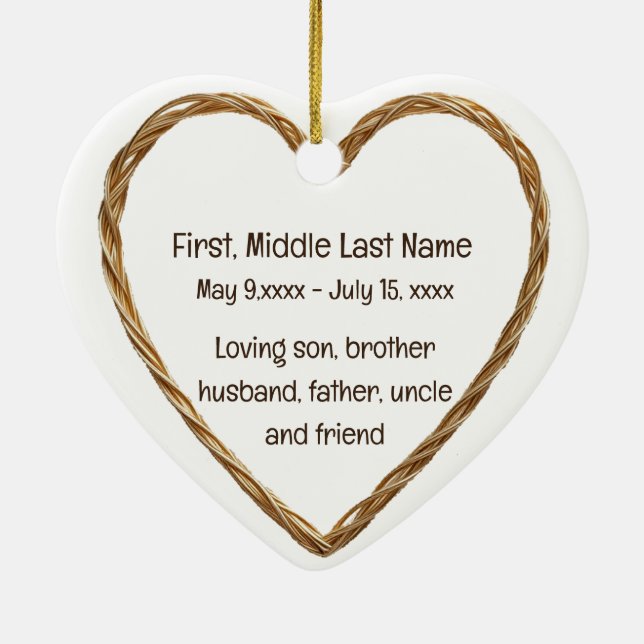 Custom Dated Name Photo Metal Copper Heart Ceramic Ornament (Back)