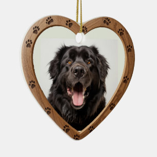 Custom Dated Name Photo Polished Wood Heart Ceramic Ornament